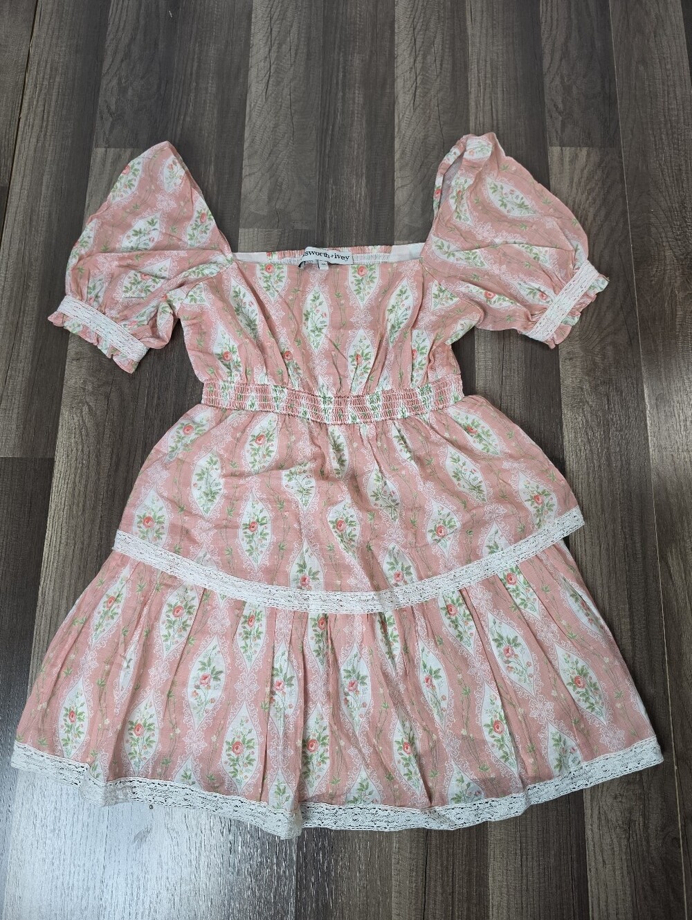 Ellsworth + Ivey Pink Floral Lace Babydoll Mini Dress Romantic Fairycore. XS